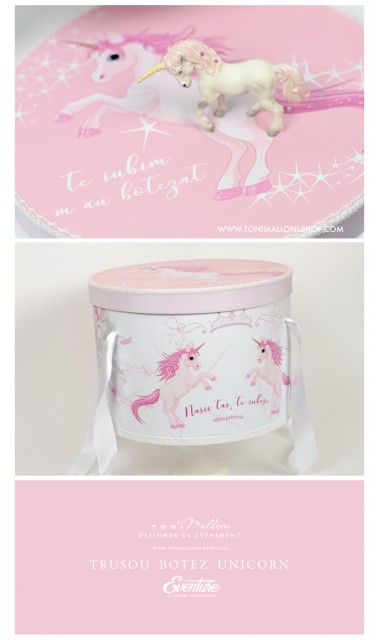 Trusou de  botez cu unicorni roz pentru fete, set complet biserica, Unicornul Roz 9
